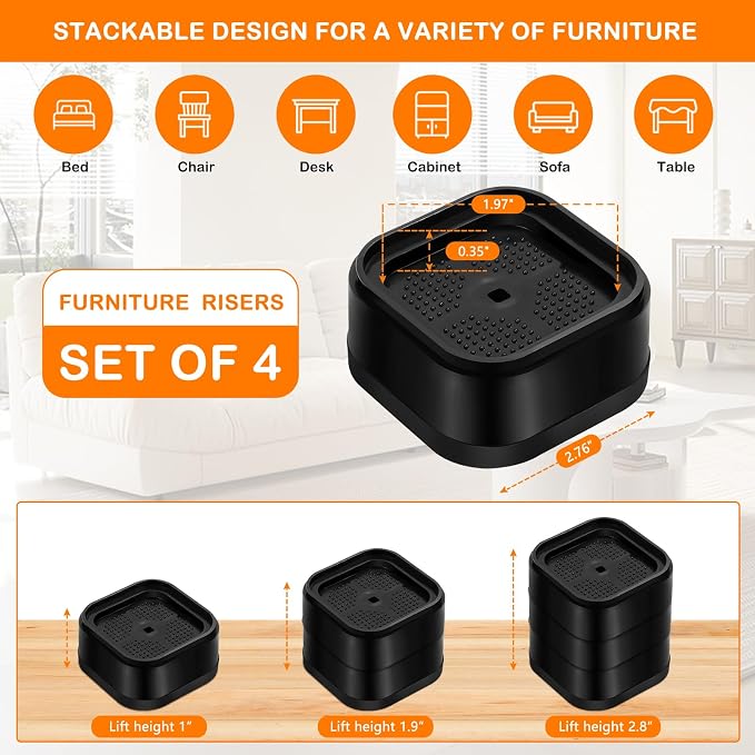 shouwuhho 4 Pack Furniture Risers Adjustable Bed Risers Heavy Duty Lifts Height - Image 2