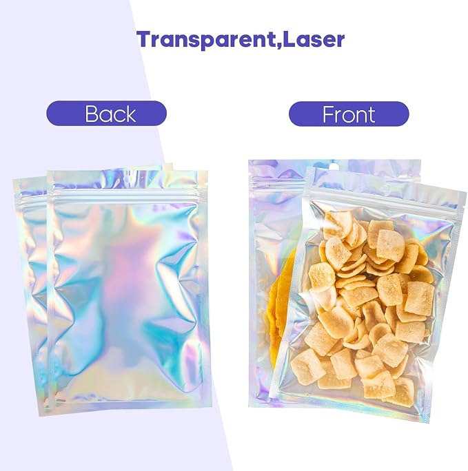 100Pcs Holographic Packaging Bags, 5.9x8.6 inch Resealable Foil Pouch Mylar - Image 7