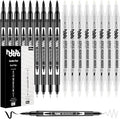 hhhouu 17Pack Dual Tip Black & White Brush Pens- Fineliner & Highlighting Set by hhhouuWithFunCreativity