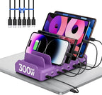 300W Charging Station for Multiple Devices, 8 Port Multi USB C Fast Charger by LcssioChargeFaster