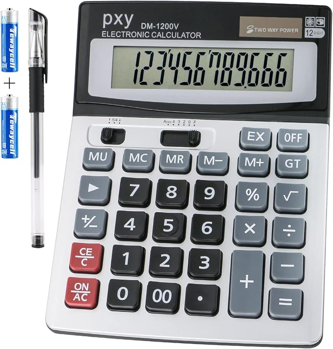Desk Calculator 12 Digit Extra Large LCD Display, Touch Comfortable by PXY
