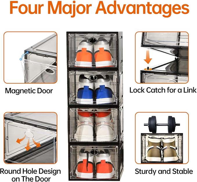 Amllas 12 Pack Shoe Boxes Stackable, Upgraded Sturdy Shoe Storage Boxes - Image 4