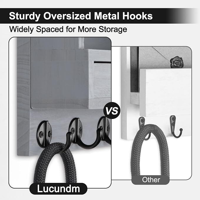 Lucundm Key Holder Wall Mount, Mail Holder - Image 5