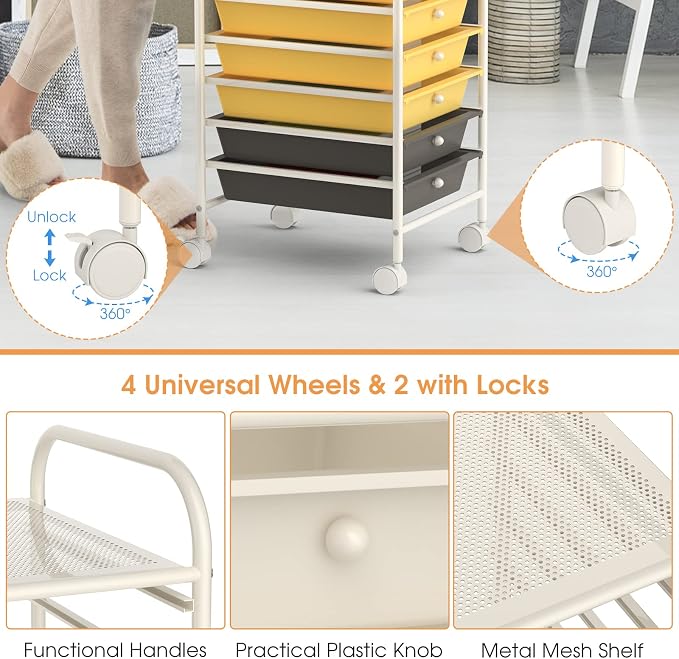GLACER 10 Drawers Rolling Cart, Storage Cart - Image 4