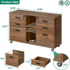 Lateral File Cabinet with Lock, Large Mobile Storage Filing Cabinet with 6 - Image 2