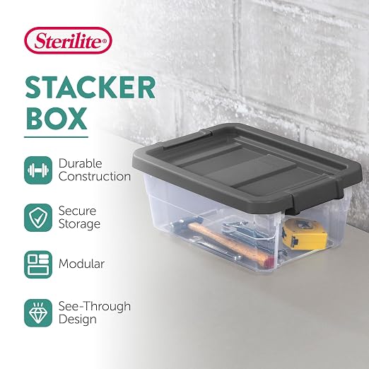 Sterilite Box Stacker Modular Clear 16QT 14723V06 - Image 2