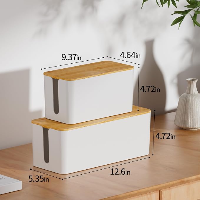 YECAYE 2 Pack Cable Management Box, Wooden Lid & Plastic Body, Medium and Small - Image 5