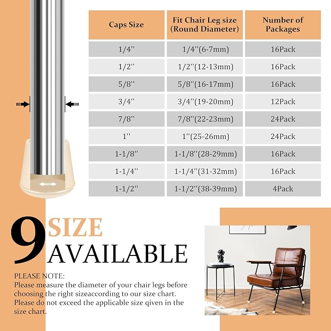 1" Round Rubber Chair Leg Tips Caps, Chair Leg Floor Protectors, Non-Slip - Image 6