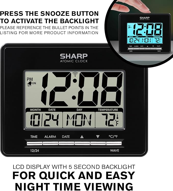 Sharp Atomic Desktop Clock – Auto Set Digital Alarm Clock - Image 3