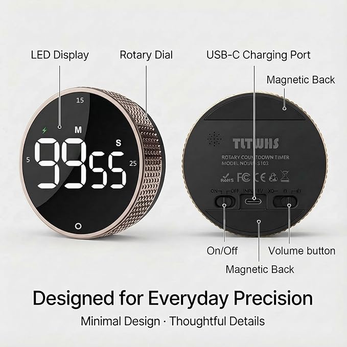 Rechargeable Magnetic Kitchen Timer, LED Countdown/Up Timer, Supports USB-C - Image 8