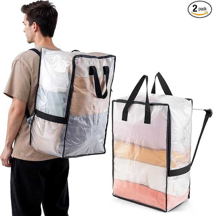 TAILI 2 Pack Clear Moving Bags w/Adjustable Backpack Straps, Moving Supplies by TAILI