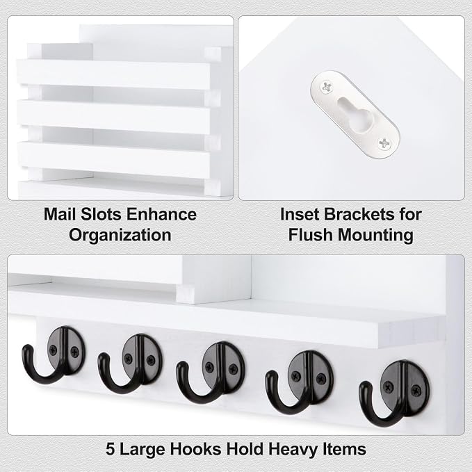 Lwenki Key Holder for Wall – Decorative Wooden Mail Holder and Key Shelf - Image 3