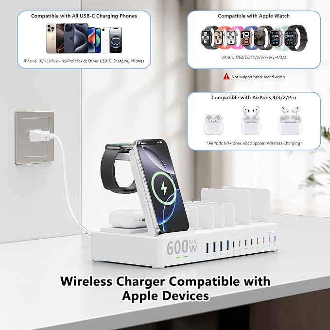 600w Charging Station for Multiple Devices, 15 in 1 Wireless Charger - Image 5