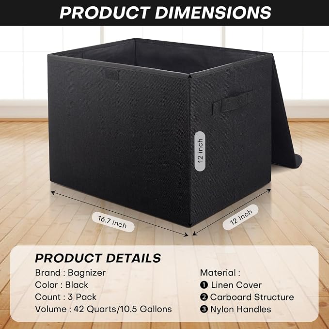 Bagnizer Large 17" 42 Quarts Collapsible Stackable Storage Bins - Image 2