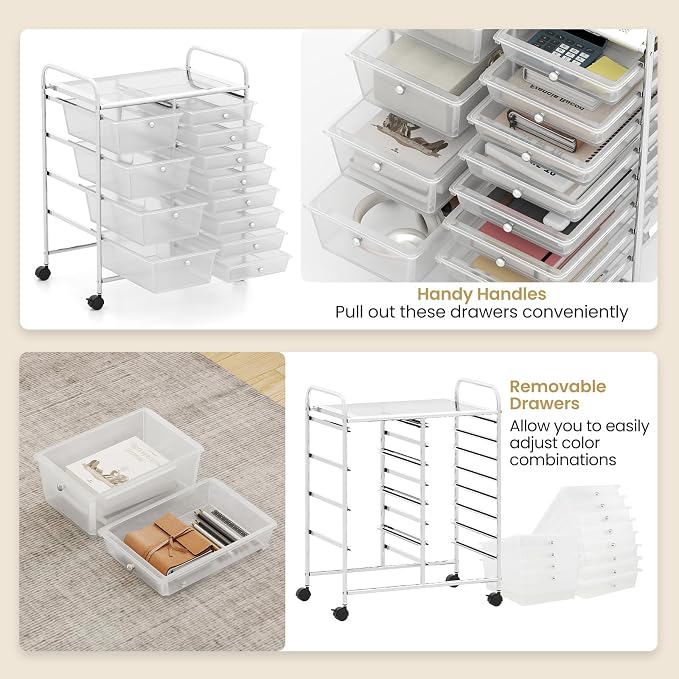 LDAILY 12 Drawer Rolling Storage Cart, Rolling Cart - Image 4