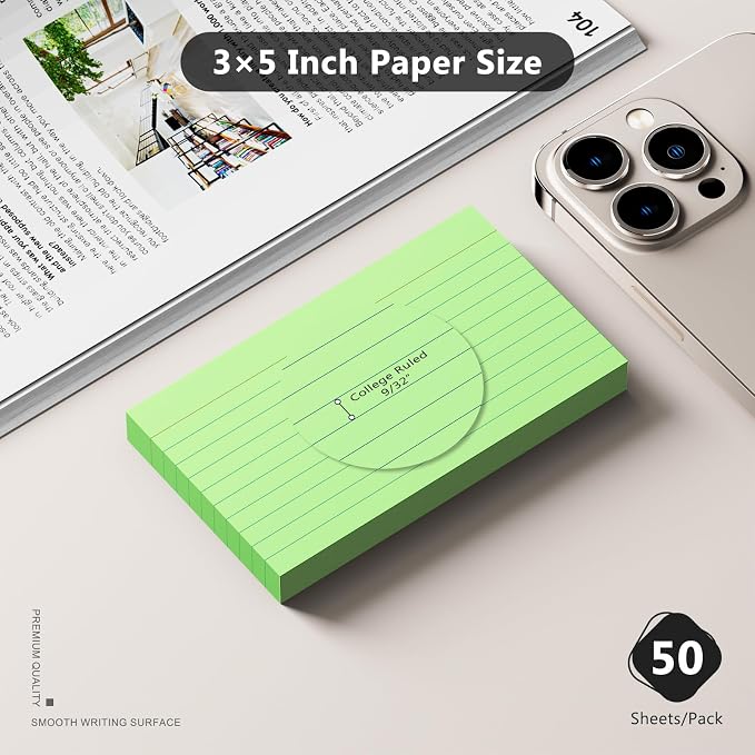 250 Count Index Cards 3 x 5 Inch, Heavyweight Green Lined Note Cards Portable - Image 2