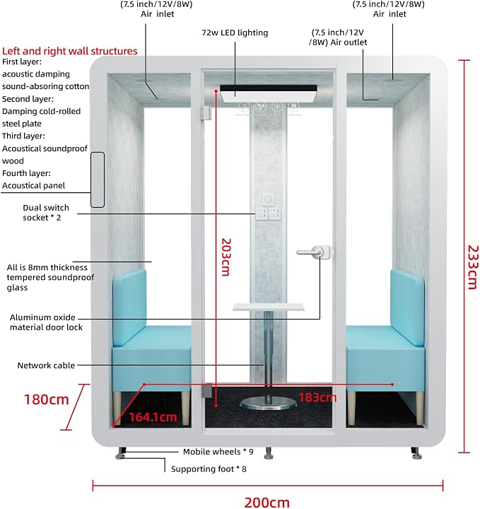 GEARONIC Mobile Office Pod Booth, Sound Proof Office Booth Pod - Image 9
