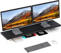 SSWOOD Dual Monitor Stand Riser, Wooden Desktop Organizer Shelf by Unknown
