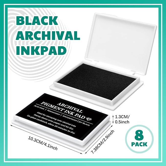 MotiMind 8 Pcs Black Archival Pigment Waterproof Ink Pad - Image 2