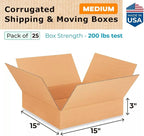 Medium Moving & Shipping Boxes 15"L x 15"W x 3"H - Image 2