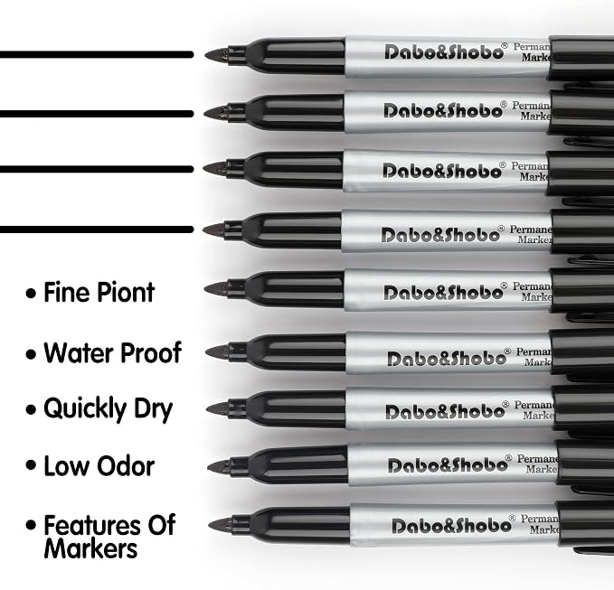 Dabo&Shobo Permanent Markers, 160 Pack Black Permanent Markers Bulk, Fine Tip - Image 3