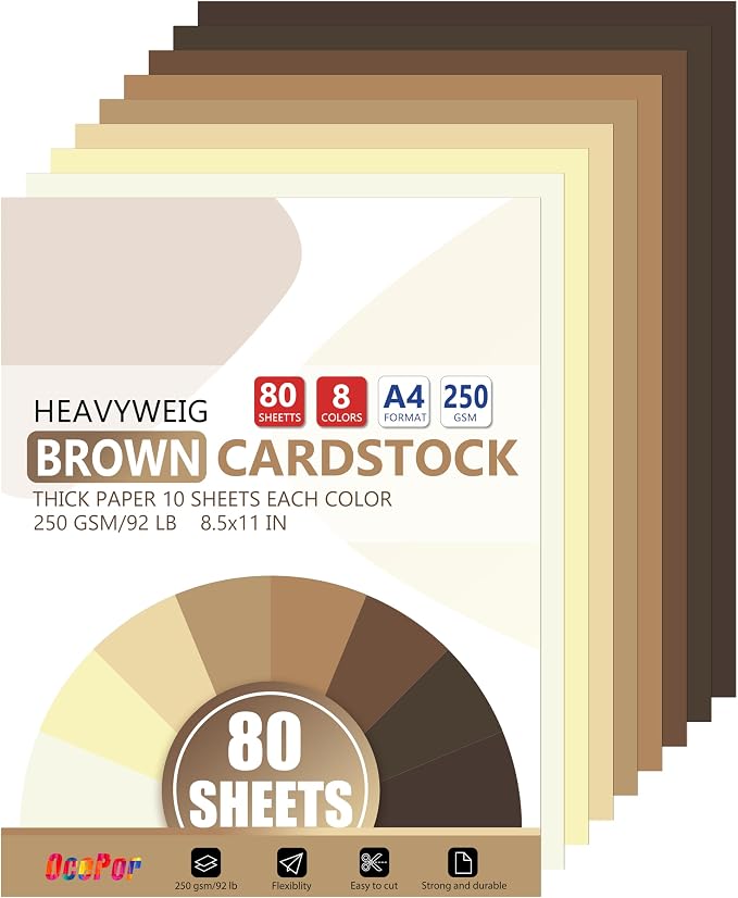 OcePor 80 Sheets Brown Cardstock Paper, Colored Printer Paper 8.5 x 11 by OcePor