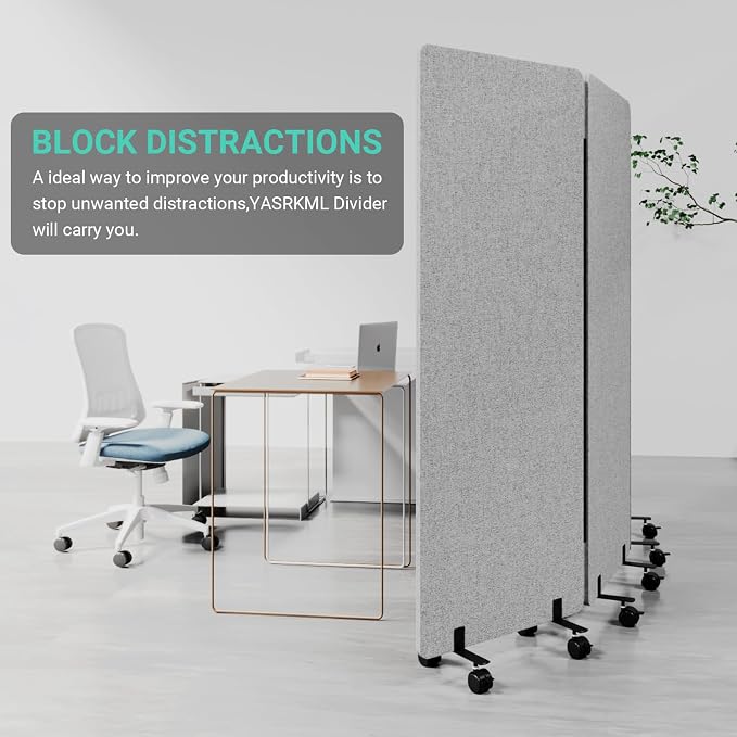 Soundproof Room Divider W/Wheels, 66in Office Dividers - Image 3