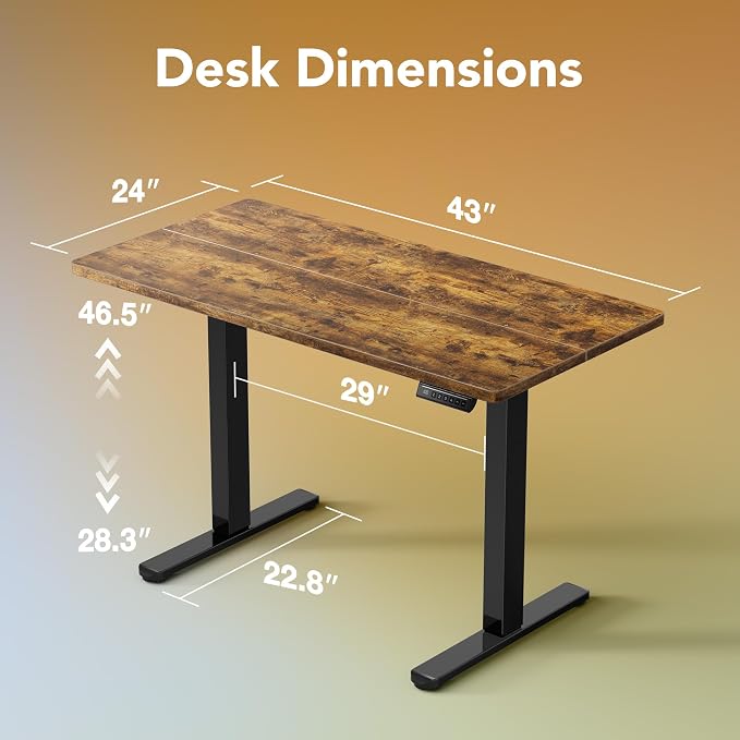 HUANUO 43 x 24 inch Electric Standing Desk Adjustable Height, 4 Memory Height - Image 3