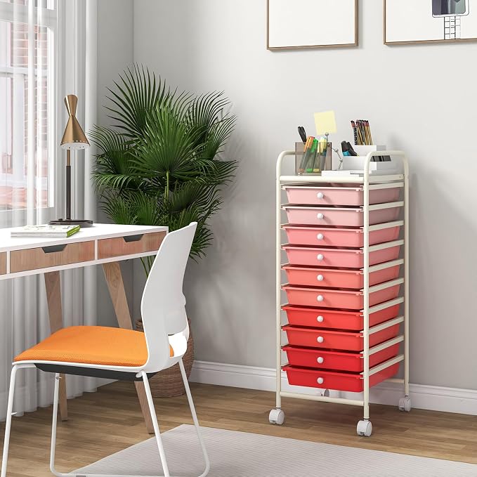 Giantex 10-Drawer Storage Cart w/Universal Wheel, Rolling Cart w/Handle - Image 4
