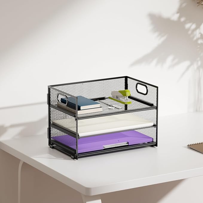 Marbrasse 3 Tier Paper Organizer Letter Tray, Mesh File Organizer - Image 6