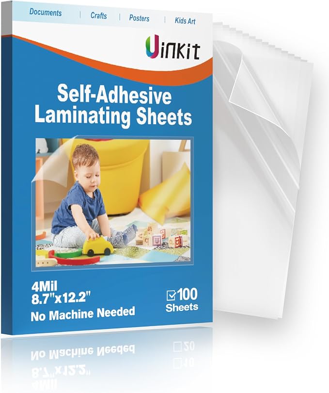 Uinkit 4mil Thicker Single-Sided Self-Adhesive Laminating Sheets 100Pack Letter by UinkitHandicraftsandConservationSpecialist