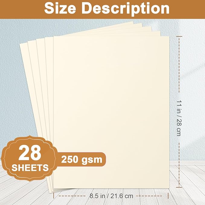 Silunkia 28 Sheets Cream Cardstock 8.5 x 11 Ivory Paper, 250gsm/92lb Off White - Image 2