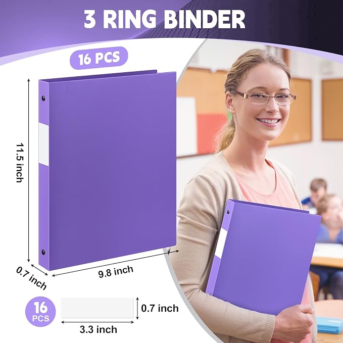 Henoyso 16 Pcs 3 Ring Binder 0.5 Inch Round Fits Letter Size 8.5'' x 11'' Paper - Image 3