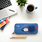 Haumei Canvas Pencil Case Large Capacity, Big Denim Pen Pouch - Image 2