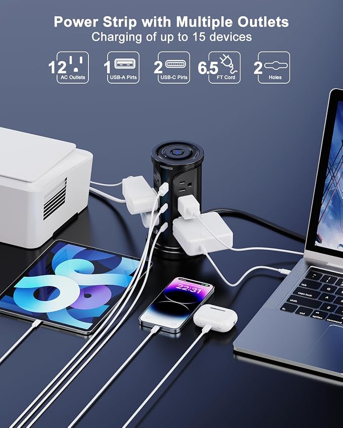 Tower Surge Protector Power Strip Flat Plug - Image 2