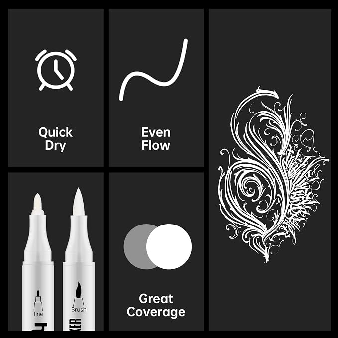 hhhouu 17Pack Dual Tip Black & White Brush Pens- Fineliner & Highlighting Set - Image 6