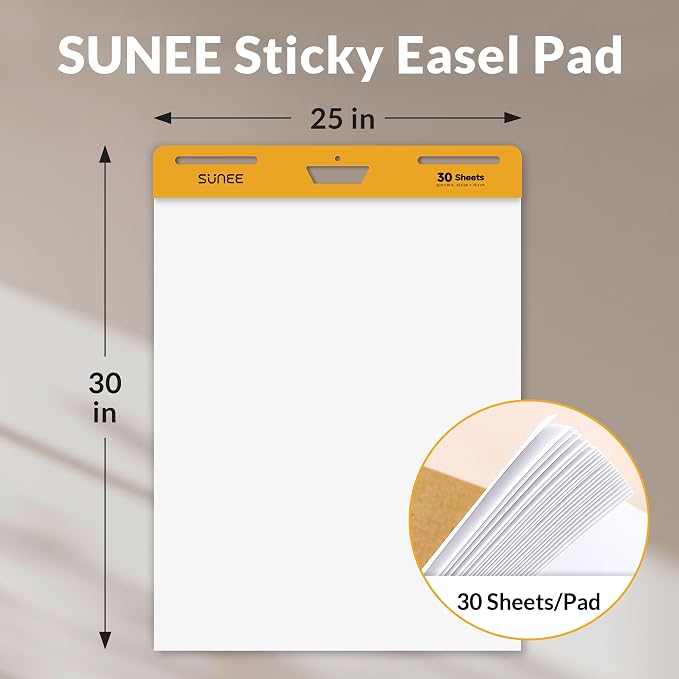 SUNEE Sticky Easel Pads, 25x30 Inches, 30 Sheets/Pad, 4 Pack – Self Stick Flip - Image 3