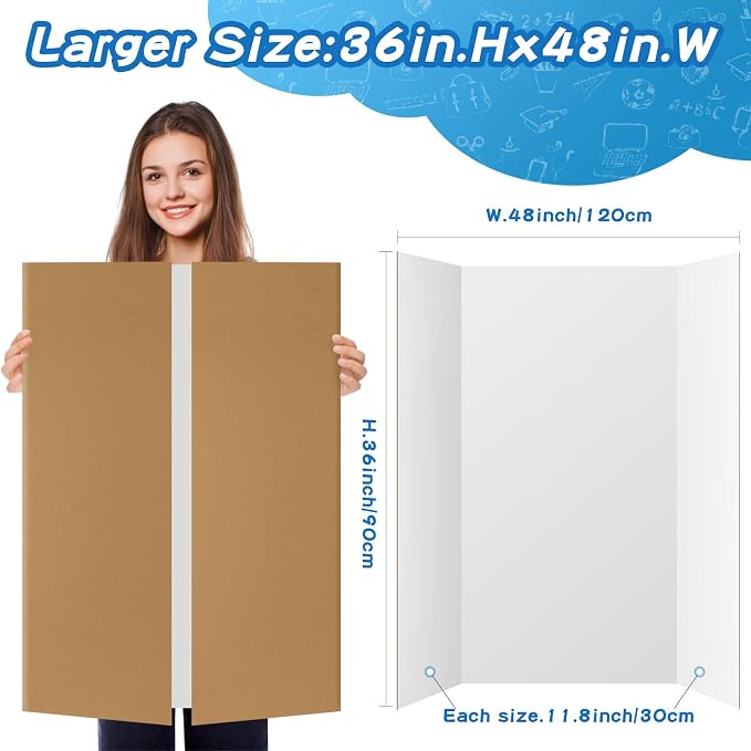 VinTS 36" x 48" Large Trifold Poster Board, 4 Pack White Corrugated Foldable - Image 3