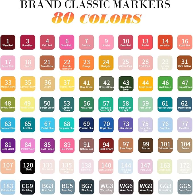 WELLOKB Alcohol Markers, 80 Colors Dual Brush Tip Permanent Art Markers - Image 4