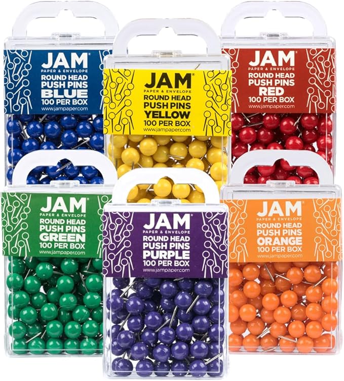 JAM PAPER Colorful Push Pins by JAMPaper