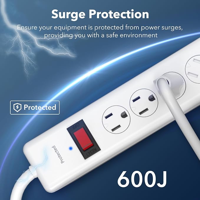 BN-LINK 6-Outlet Power Strip Surge Protector 1-Pack, 4-Foot Extension Cord - Image 5