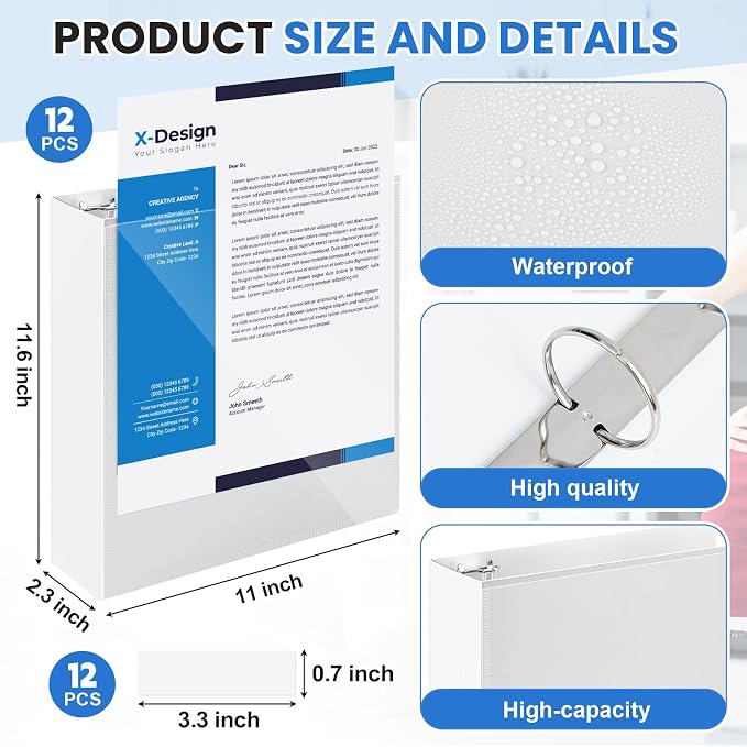 Henoyso 12 Pcs 3 Ring 2 Inch Binders Fits 8.5 x 11 Inch Letter Size Paper - Image 2
