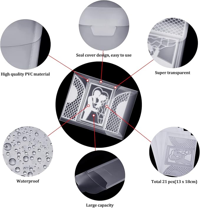 Marspark 21 Pieces Clear Stamp and Die Storage Bag Pockets Resealable Plastic - Image 3