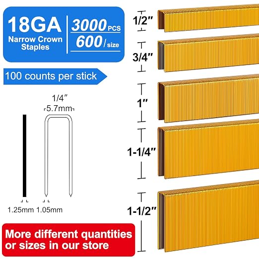 SimCos 18 Gauge 1/4" Narrow Crown Staples, Galvanized Assorted Sizes - Image 3