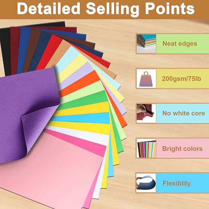 Silunkia 100 Sheets Colors Cardstock Craft Paper, 20 Assorted Colors 75lb Art - Image 4