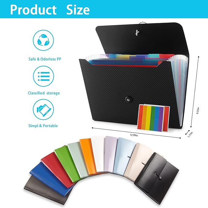 Nicfaec Expanding File Folder, 13 Pockets, Polypropylene - Image 5