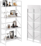 JSB No Assembly Folding Bookshelf, 4 Tier Industrial Metal Book Shelf by HomeFurniture