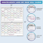 Dry Erase Two Month Laminated jumbo Wall Calendar, Huge bimonthly Vertical - Image 3