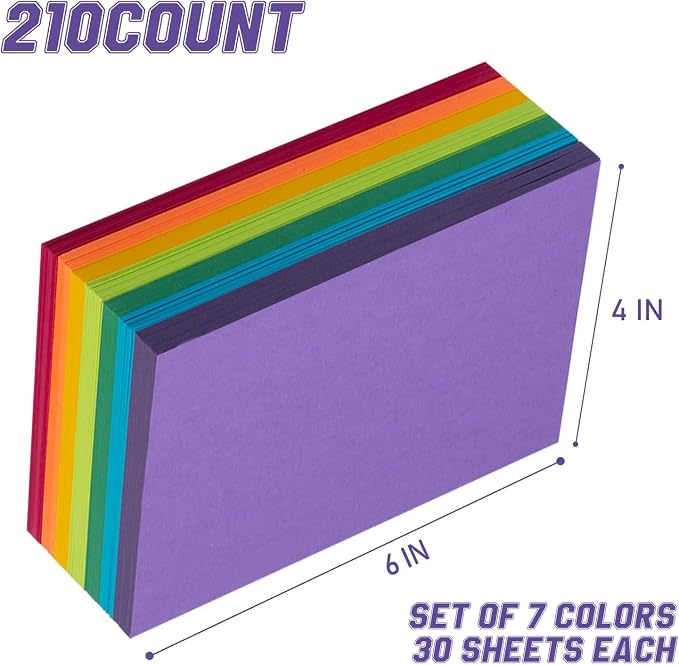 Index Cards 210-Count 4x6 Inch, 178GSM Heavyweight Set of 7 Colors Paper - Image 2