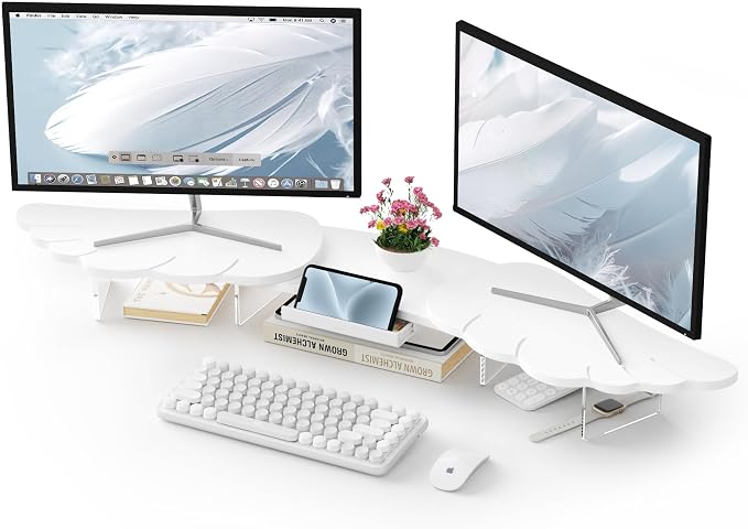 AFOOYO Dual Monitor Stand Riser, Wing-Shaped Sturdy Desktop Wood Stand by AFOOYO